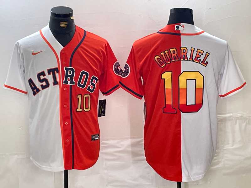 Mens Houston Astros #10 Yuli Gurriel White Orange Split Stitched Baseball Jerseys Dzhi->houston astros->MLB Jersey